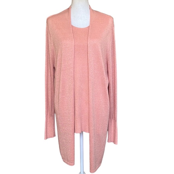Chico's Sweaters - Chico's Pink Shimmering Open Front Cardigan and Tank Top Set Women' Size 3 US 16